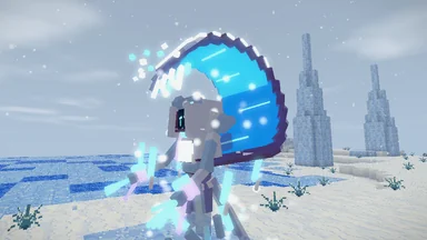 The Rime Sovereign enraged on the snow of the Frosted Lands, a wave of ice, blue as deep water, curling over its head, spray flung off the lip.