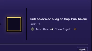 The Forge’s notes: iron ore from a chest nearby, one tap from the fire.