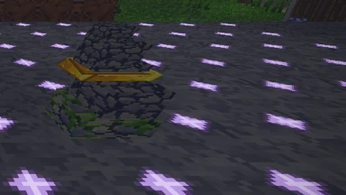 Night on a stone floor beside a cairn: violet marks on the dark ground show where creatures could still rise.