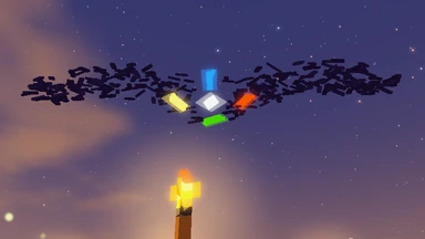 Isembard’s Shadow over a ring of torches in the last light before dawn: black shards drawn into wide wings, four fires burning at its heart.