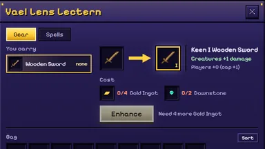 The Firstfolk Lens Lectern: the cost names Gold Ingot and Dawnspar, and how many more you need.