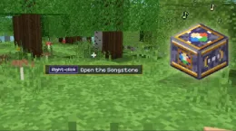 A Songstone in the grass, with the hint: right-click, open the Songstone.