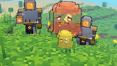 Firstfolk Wrights with ember lenses and Gloops at dusk, each Gloop its own size.